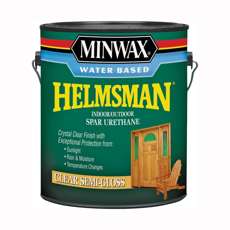 Minwax Helmsman 710510000 Spar Varnish, Semi-Gloss, Crystal Clear, Liquid, 1 gal, Can Crystal Clear