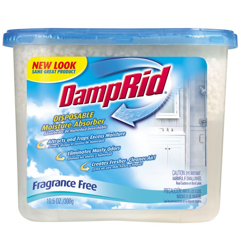 DampRid FG100 Fragrance-Free Disposable Moisture Absorber, 10.5 oz Tub, Solid Off-White/White