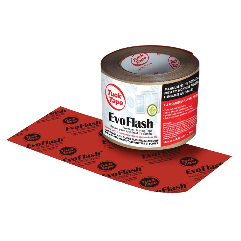 Cantech 505-02 Flashing Tape, 22.86 m L, 100 mm W, Polypropylene Backing, Red Red