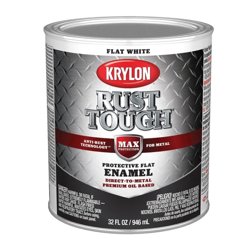 Krylon Rust Tough K09710008 Rust Preventative Paint, Flat, White, 1 qt, 400 sq-ft/gal Coverage Area White (Pack of 2)