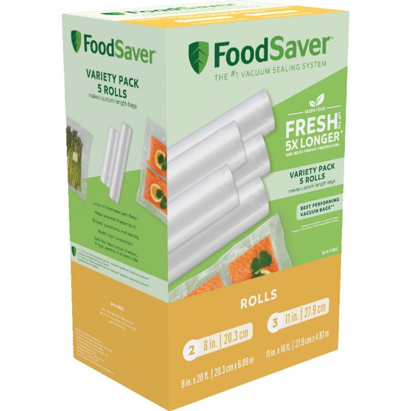 FoodSaver Heat-Seal Vacuum Sealer Bag Roll (3) 11&quot;x16&#039; Rolls,(2) 8&quot; X 20&#039; Rolls