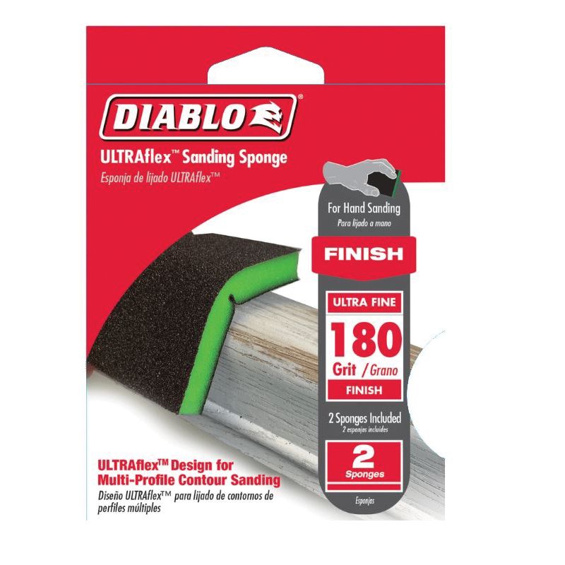Diablo ULTRAflex DFPFLEXUFN02G Sanding Sponge, 180 Grit, Ultra Fine, Aluminum Oxide Abrasive
