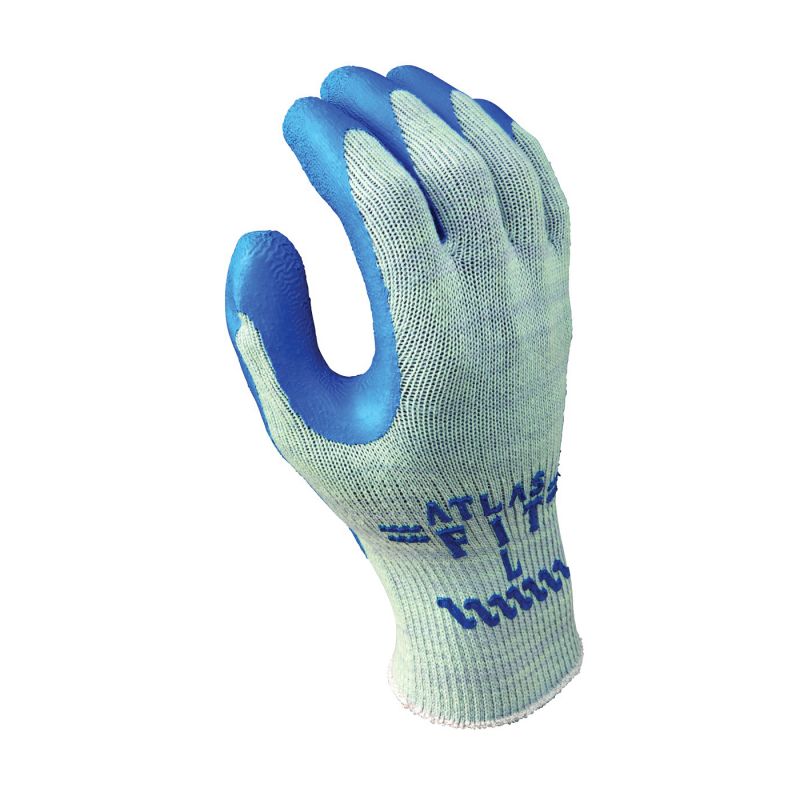 Atlas 300S-07.RT Gloves, S, Knit Wrist Cuff, Natural Rubber Coating, Blue/Light Gray S, Blue/Light Gray