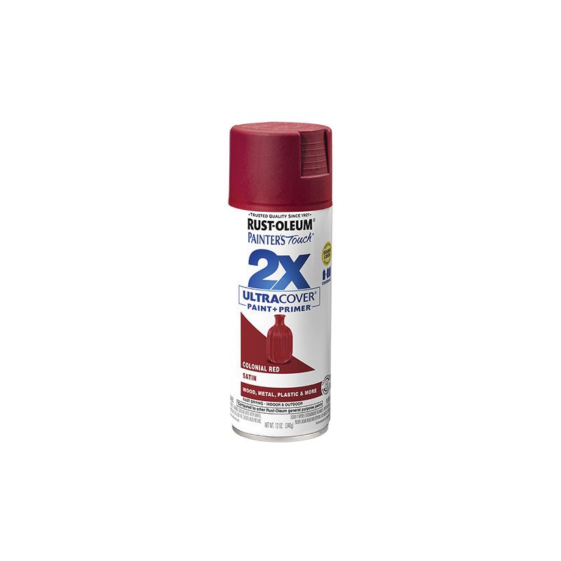 Rust-Oleum Painter&#039;s Touch 2X Ultra Cover 334063 Spray Paint, Satin, Colonial Red, 12 oz, Aerosol Can Colonial Red