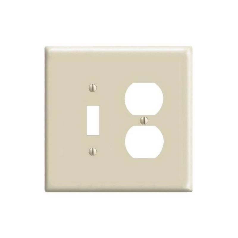 Leviton 0PJ18-I Combination Wallplate, 4-3/8 in L, 3-1/8 in W, Midway, 2 -Gang, Nylon, Ivory, Device Mounting Midway, Ivory