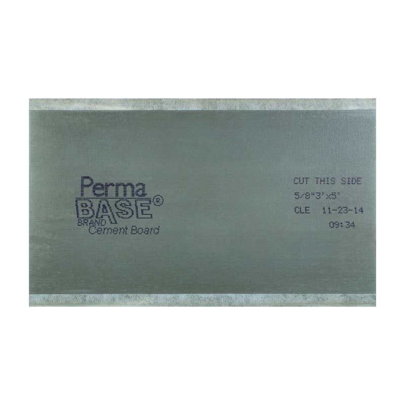 PermaBase CB36580500 Backer Board, 5 ft L, 3 ft W, 5/8 in Thick, Cement/Polystyrene, Gray Gray