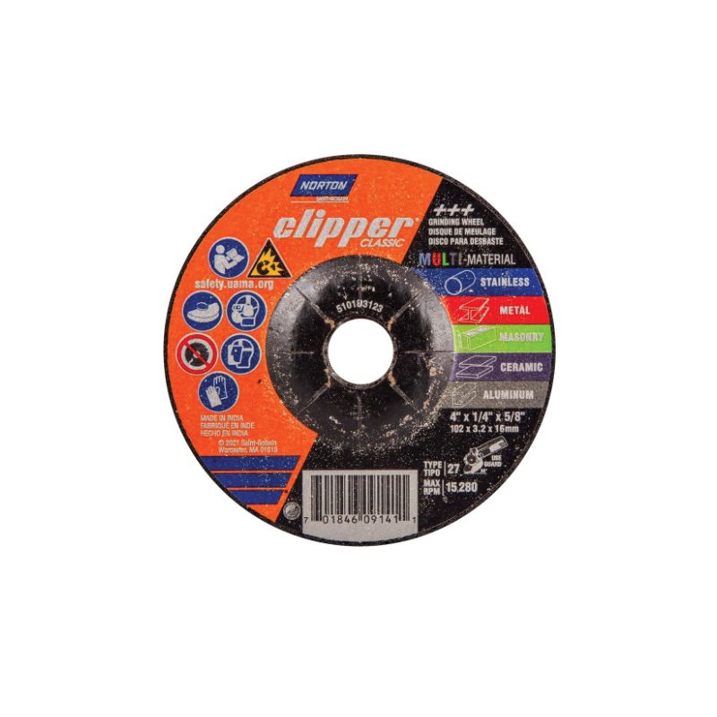 Norton Clipper Classic AC AO/SC Series 70184609141 Grinding Wheel, 4 in Dia, 1/4 in Thick, 5/8 in Arbor