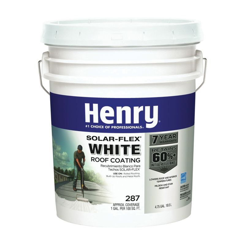 Henry HE287SF871 Elastomeric Roof Coating, White, 5 gal Pail, Cream White