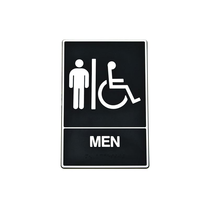 Hy-Ko DB-1 Graphic Sign, Rectangular, MEN, White Legend, Black Background, Plastic, 6 in W x 9 in H Dimensions (Pack of 3)