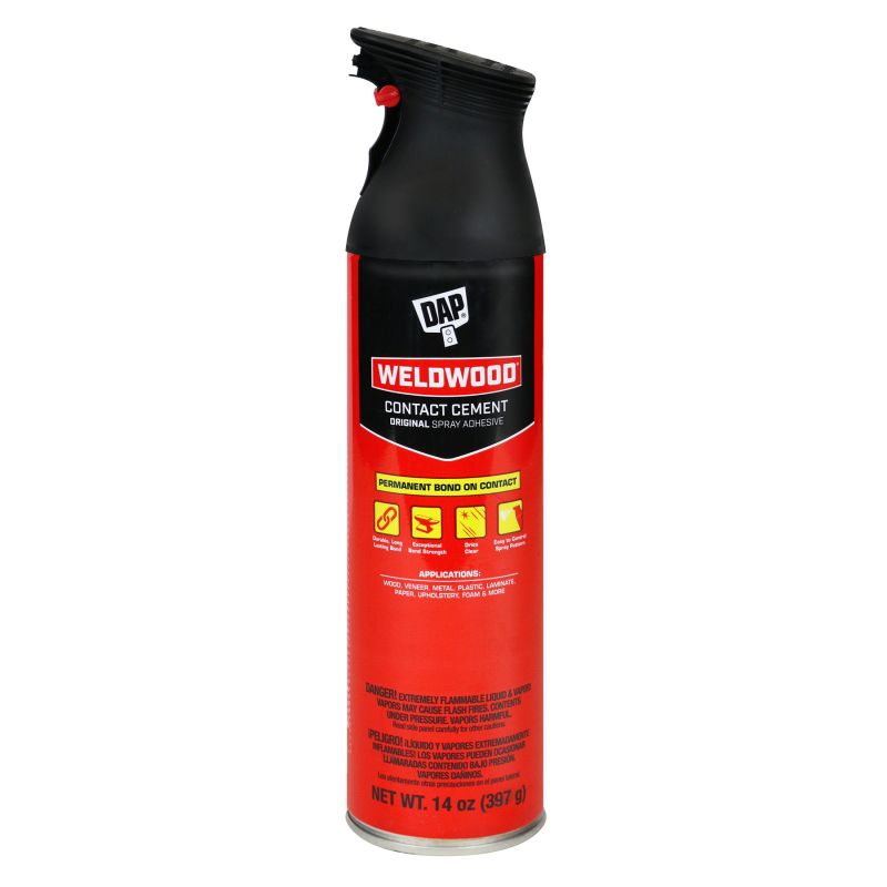 DAP Weldwood 7079800120 Contact Cement Spray Adhesive, Solvent, Clear, 24 hr Curing, 14 oz Aerosol Can Clear