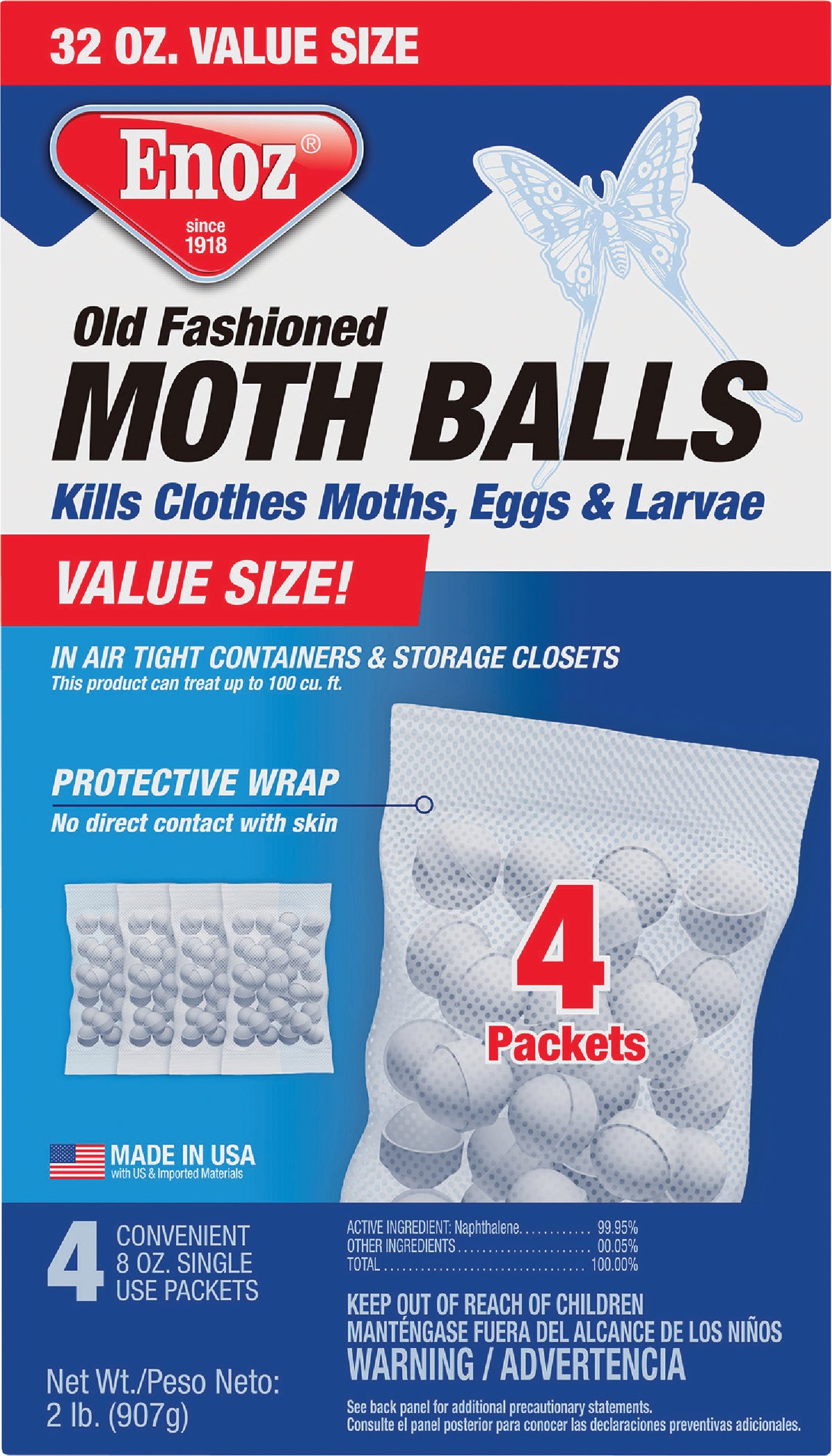 Enoz Moth Balls 4oz, 6-packages with No Clinging Odor- Protects Against Clothes Moths, Carpet Beetles, and Their Eggs and Larvae, Moth Killer Use for