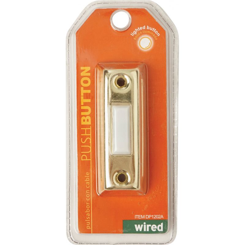 IQ America Rectangular Design Lighted Doorbell Push-Button Polished Brass