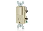 Leviton 5625 Series S01-T5625-0IS Combination Switch/Receptacle, 1-Pole, 15 A, 120 V Switch, 125 V Receptacle, Ivory Ivory