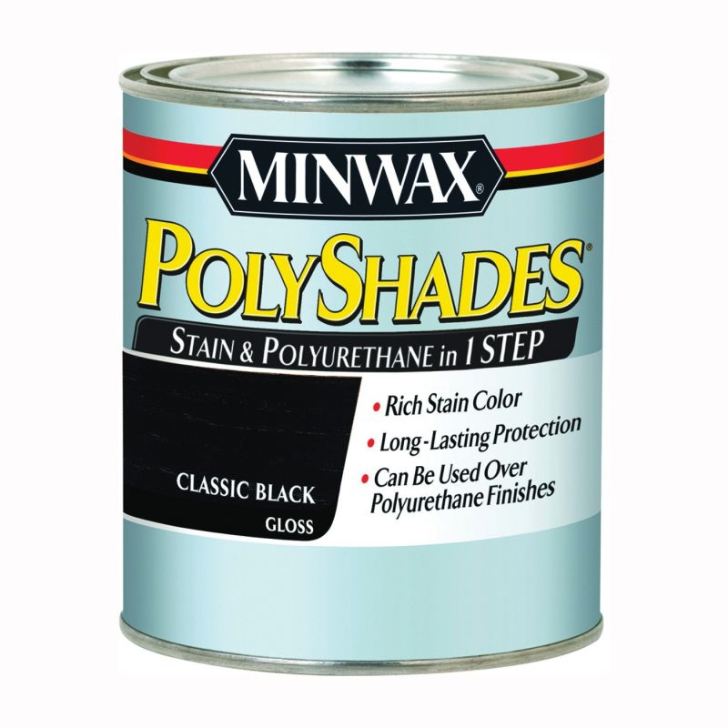 Minwax PolyShades 614950444 Wood Stain and Polyurethane, Gloss, Classic Black, Liquid, 1 qt, Can Classic Black