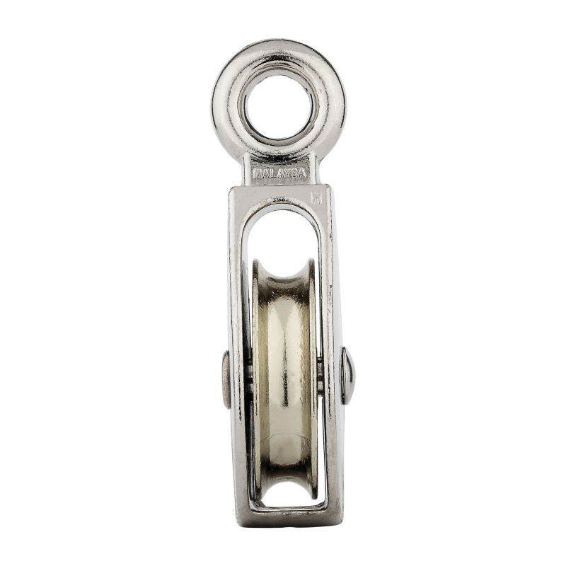 National Hardware N100-335 Pulley, 15/32 in Rope, 125 lb Working Load, 15/32 in L x 1-15/16 in H Sheave, Nickel