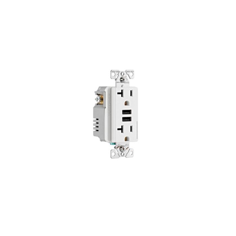 Eaton TR7766W-KB-L Duplex Receptacle with USB Ports, 2 -Pole, 20 A, 125 V, NEMA: 5-20R, White White