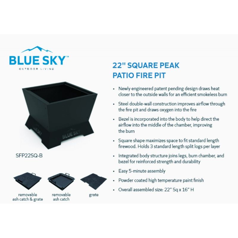 Blue Sky Fire Pit Black, Square