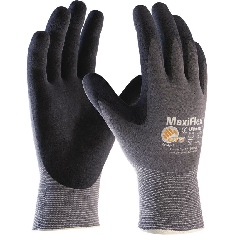 MaxiFlex Ultimate Coated Work Gloves XL, Black &amp; Gray