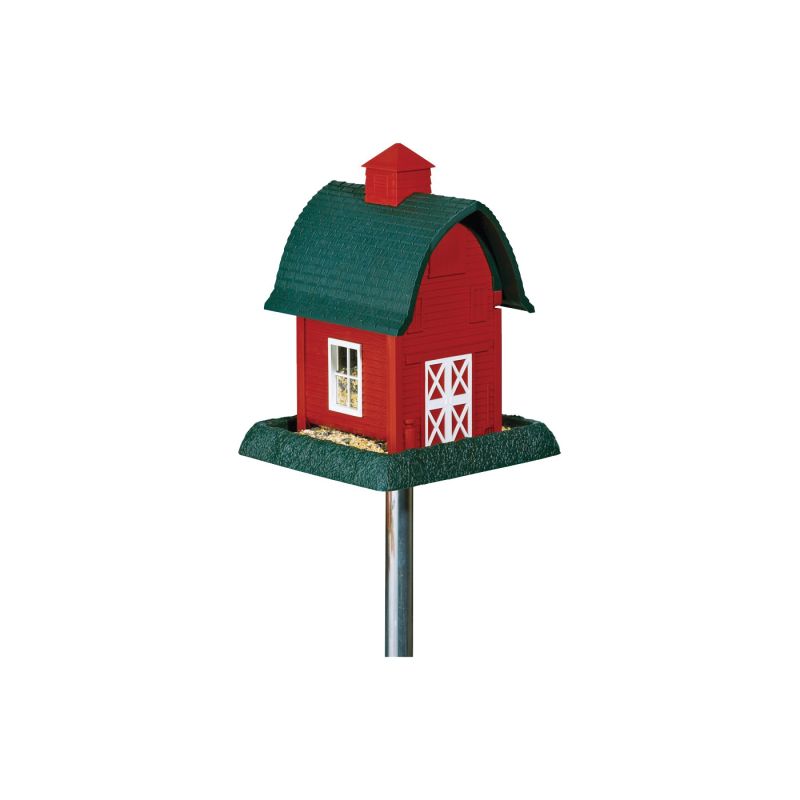 North States 9081 Wild Bird Feeder, Barn, 5 lb, Plastic, Red, 13-1/4 in H, Pole Mounting Red