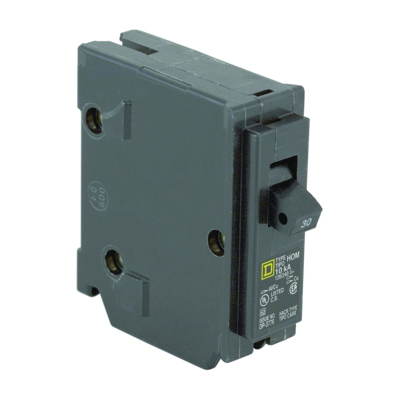 Square D Homeline HOM130C Circuit Breaker, Mini, 30 A, 1 -Pole, 120 V, Plug Mounting, Black Black