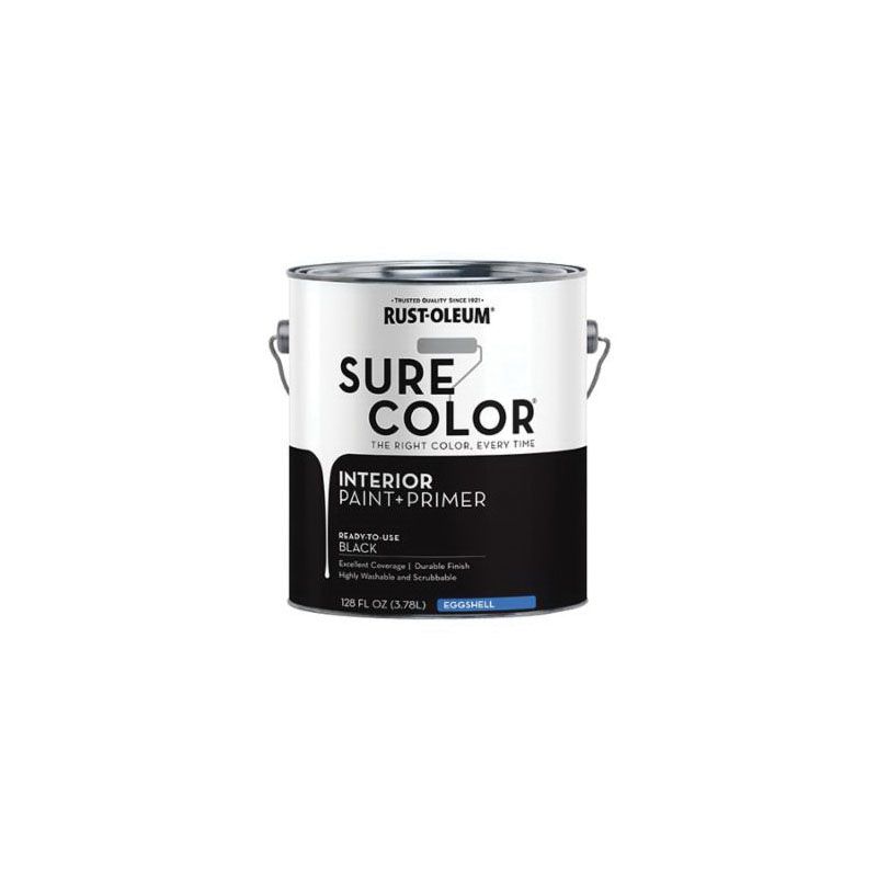 Rust-Oleum Sure Color 380218 Interior Wall Paint, Eggshell, Black, 1 gal, Can, 400 sq-ft Coverage Area Black