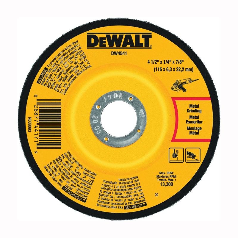 DeWALT DW4541 Grinding Wheel, 4-1/2 in Dia, 1/4 in Thick, 7/8 in Arbor, 24 Grit, Coarse, Aluminum Oxide Abrasive (Pack of 25)
