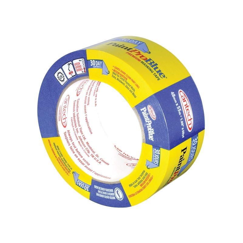Cantech PaintPro Blue 308 Series 308-48 Masking Tape, 55 m L, 48 mm W, Crepe Paper Backing, Blue Blue