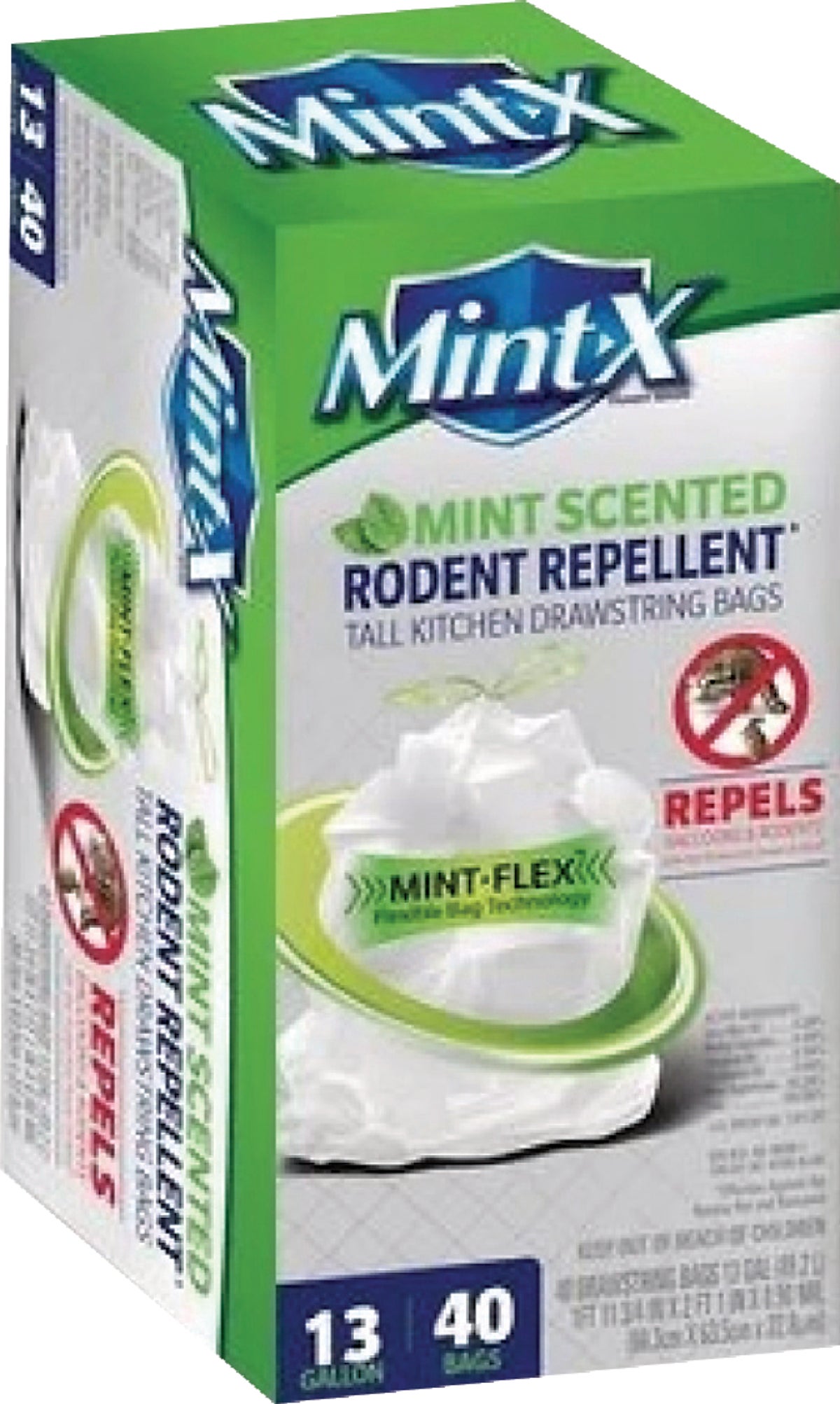 Mint-X MintFlex 13-Gallons Mint White Plastic Kitchen Drawstring Trash Bag  (40-Count) in the Trash Bags department at