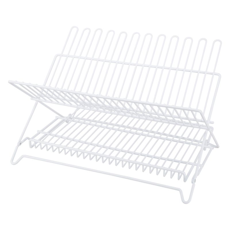 Simple Spaces Dish Rack, 20 lb Capacity, 18-1/4 in L, 12-3/4 in W, 11 in H, Steel, White, White PE Coated 20 Lb, White