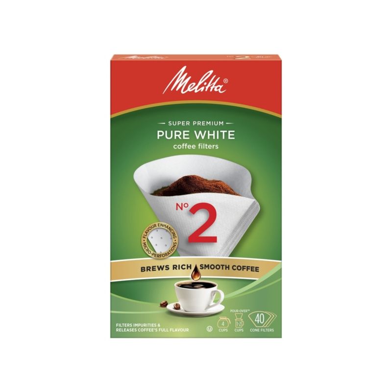 Melitta 61240 Coffee Filter, Cone, Paper, White, 40/PK White