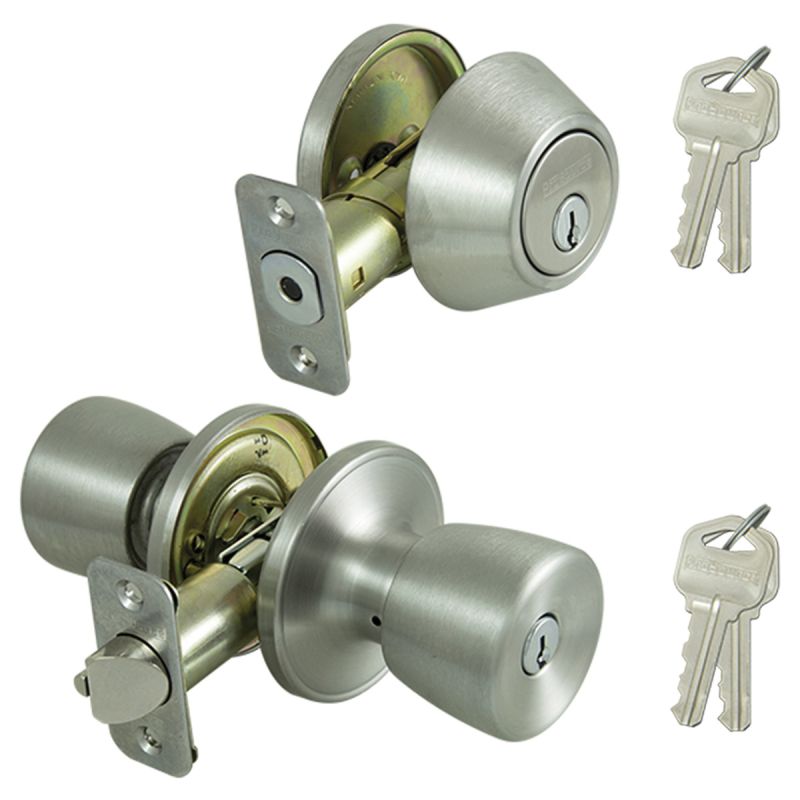 ProSource BS621BRA4F Deadbolt and Entry Lockset, Turnbutton Lock, Tulip Design, Stainless Steel, 3 Grade