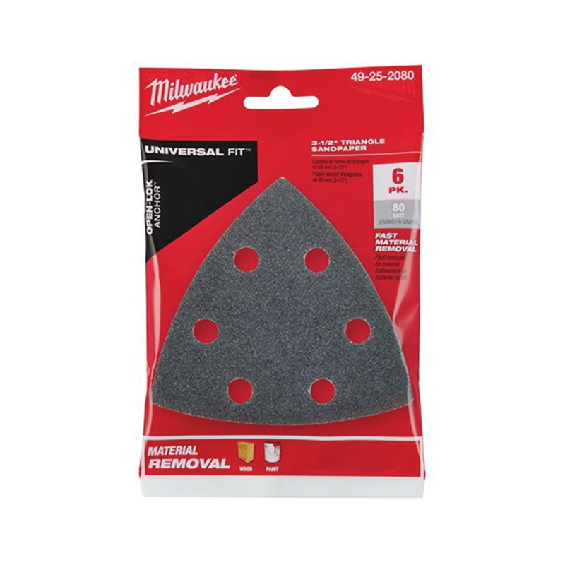 Milwaukee 49-25-2080 Triangle Sandpaper, 80 Grit, Silicon Carbide Abrasive, 3-1/2 in L Black