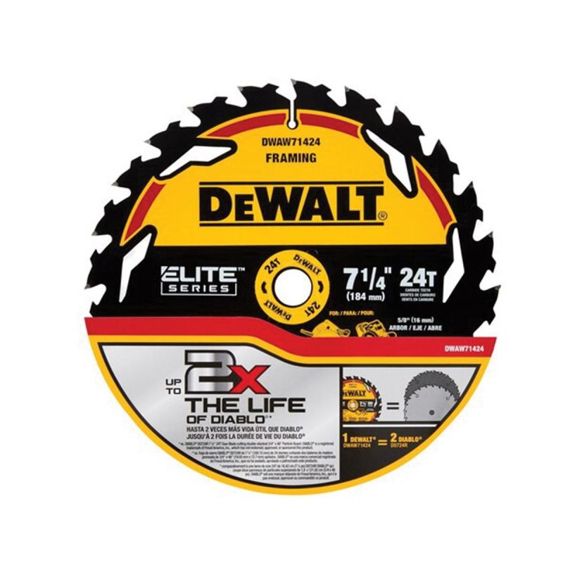 DeWALT ELITE DWAW71424 Circular Saw Blade, 7-1/4 in Dia, 24-Teeth, Tungsten Carbide Cutting Edge