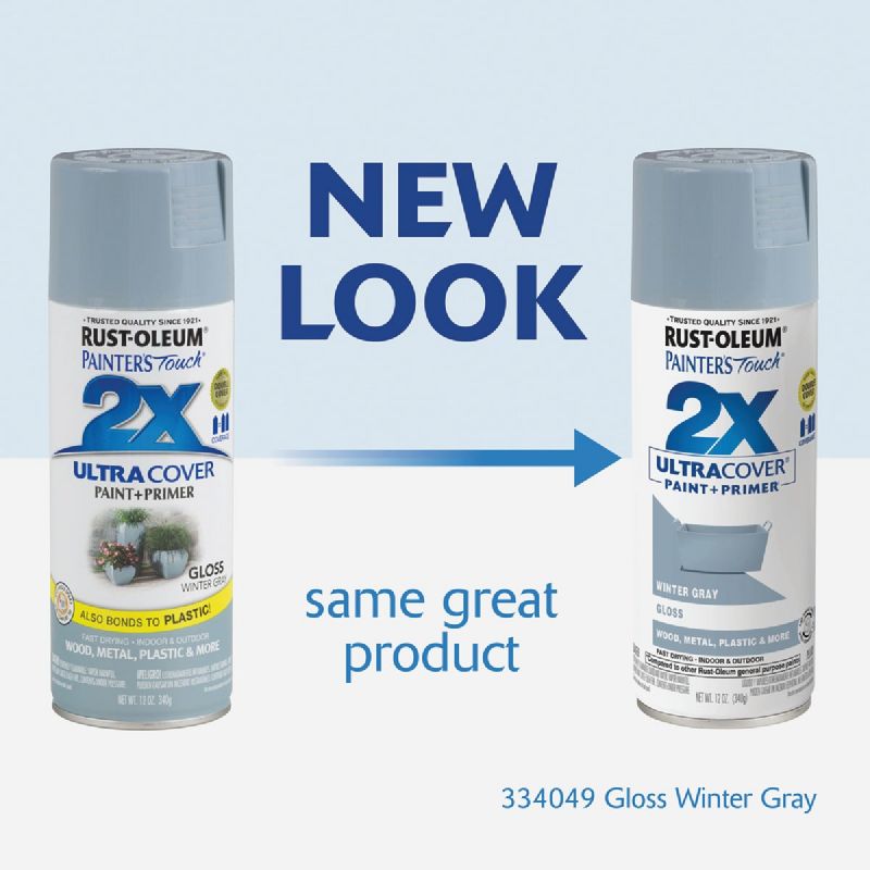 Rust-Oleum Painter&#039;s Touch 2X Ultra Cover Paint + Primer Spray Paint Winter Gray, 12 Oz.