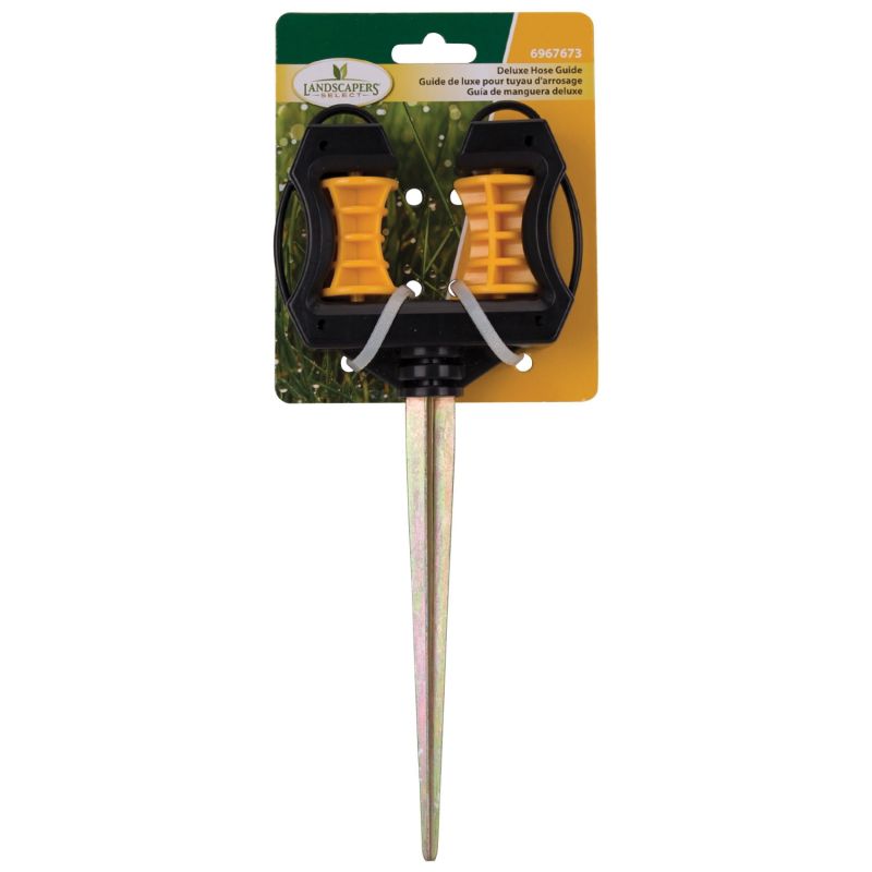 Landscapers Select GM-203 Hose Guide, 10-5/8 in OAL, Plastic Guide, Metal Spike, Black/Yellow Black/Yellow