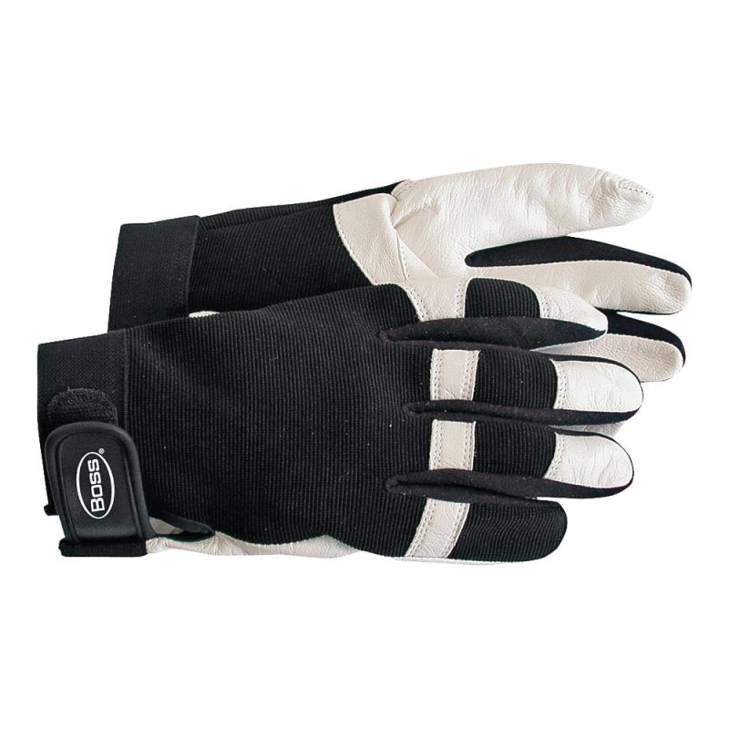 Boss 4047L Protective Gloves, L, Wing Thumb, Elastic Cuff, Goatskin Leather, White L, White