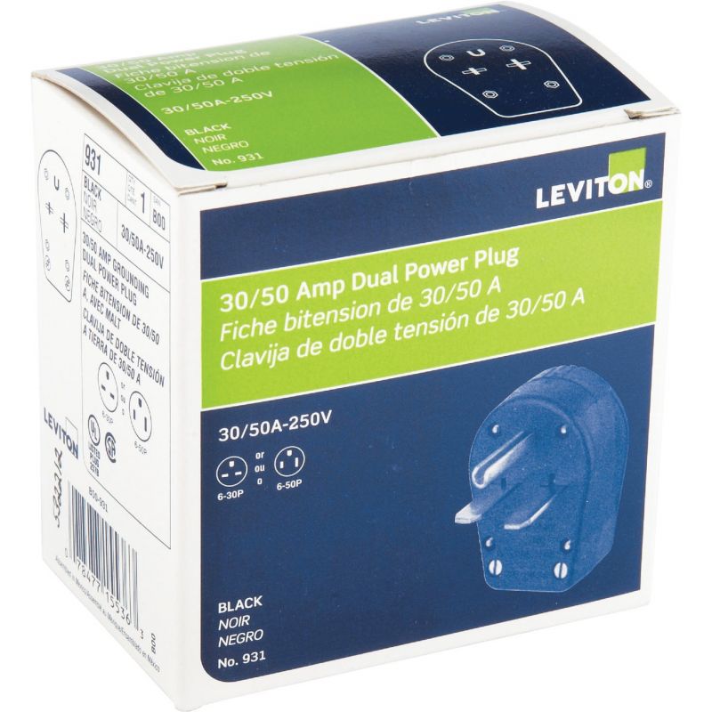 Leviton Dual Power Plug Black, 30A/50A