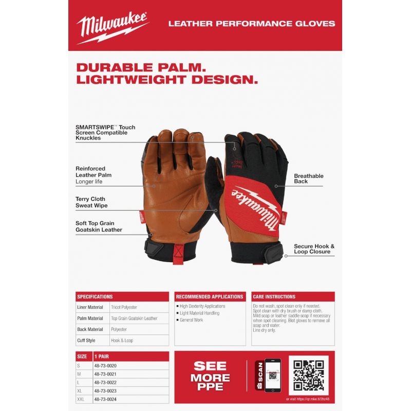 Milwaukee Leather Performance Work Gloves XL, Red/Black/Brown