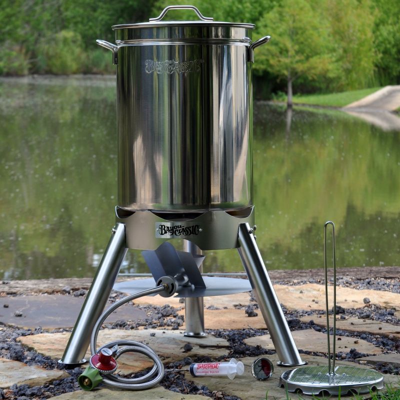 Bayou Classic 62-Quart Stainless Steel Stock Pot and Basket in the