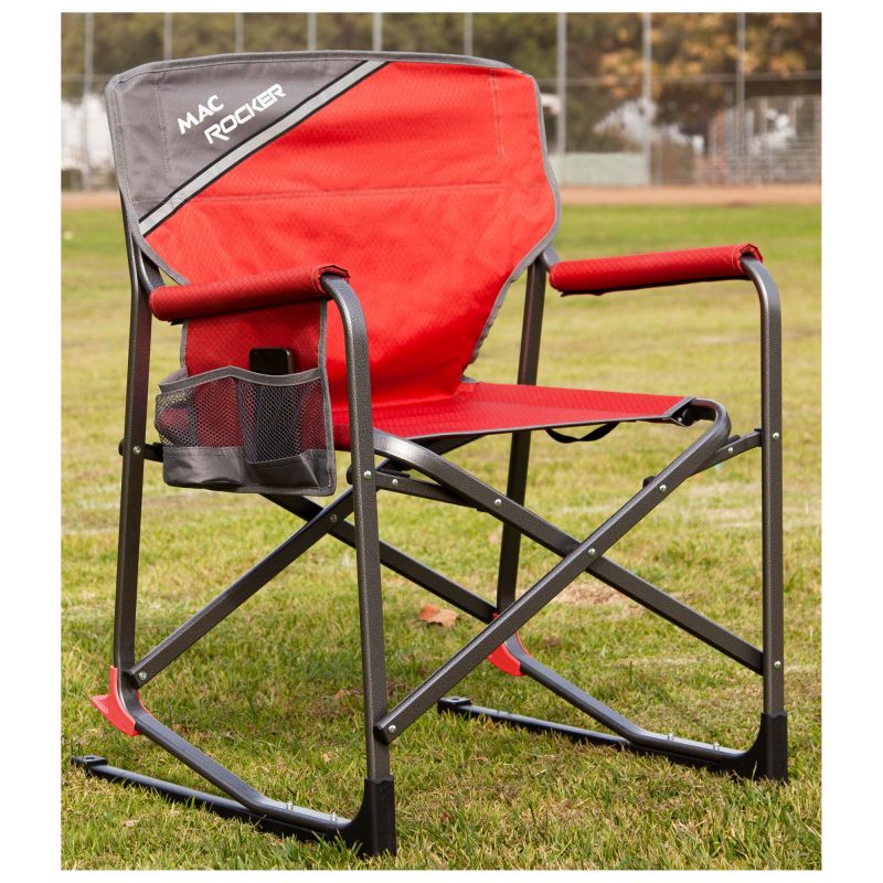 MACSPORTS C2161A-103 Director Rocker Chair, 24 in OAW, 23.8 in OAD, 34-1/2 in OAH, Aluminum/Polyester, Red Red