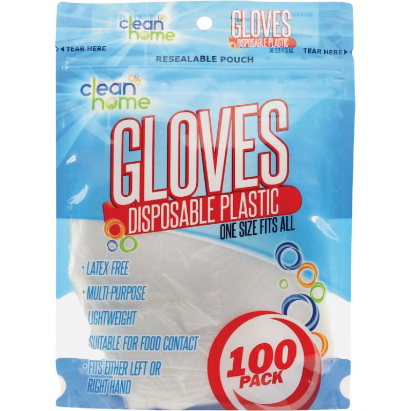 Clean Home Disposable Plastic Gloves 1 Size Fits Most, Clear (Pack of 36)