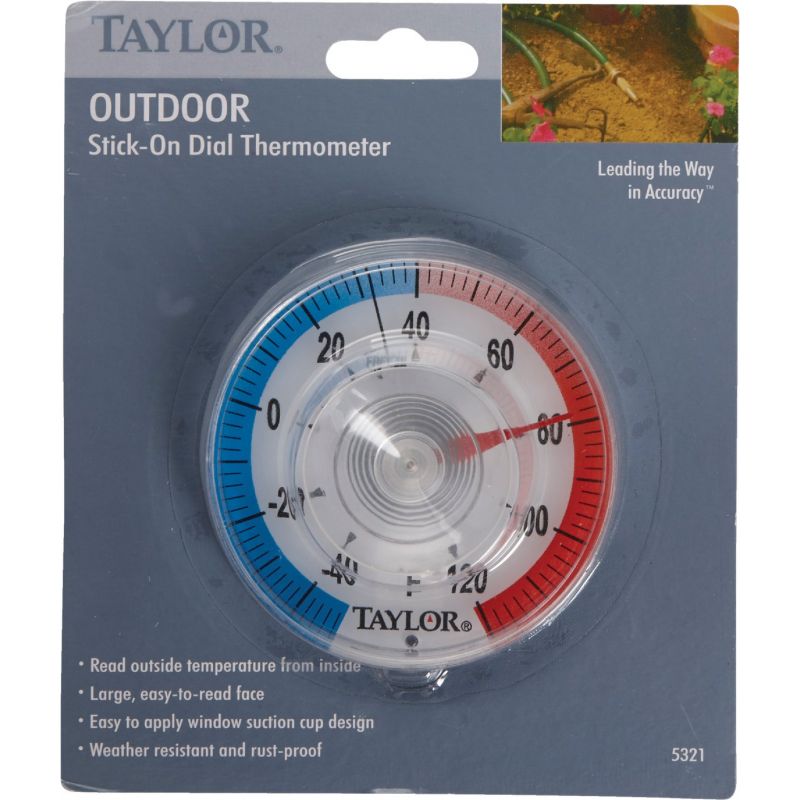 Taylor Stick-on Dial Window Thermometer White W/Blue &amp; Red