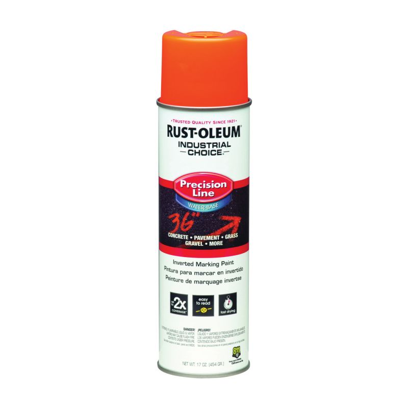 Rust-Oleum 203036 Inverted Marking Spray Paint, Fluorescent Orange, 17 oz, Can Fluorescent Orange