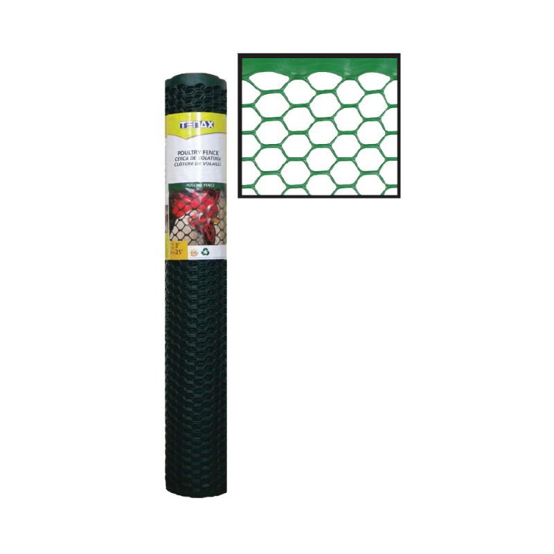 Tenax 72120942 Poultry Fence, 25 ft L, 2 ft W, 3/4 x 3/4 in Mesh, Plastic, Green Green