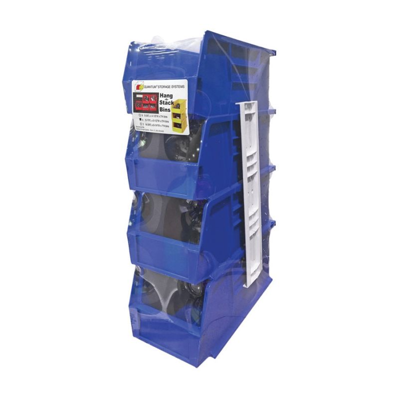 Quantum Storage Systems RQUS230BL Hang and Stack Bin, 30 lb, Polypropylene, Blue, 11 in L, 5-1/2 in W, 5 in H 30 Lb, Blue