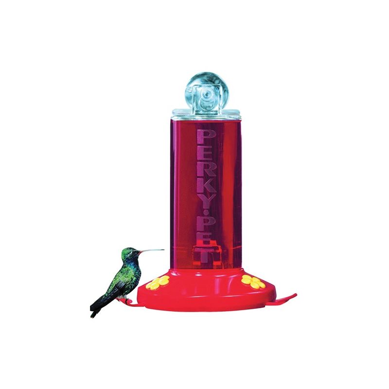 Perky-Pet 217 Bird Feeder, Window-Mount, 8 oz, 3-Port/Perch, Acrylic/Plastic, Clear/Red, 8.4 in H Clear/Red