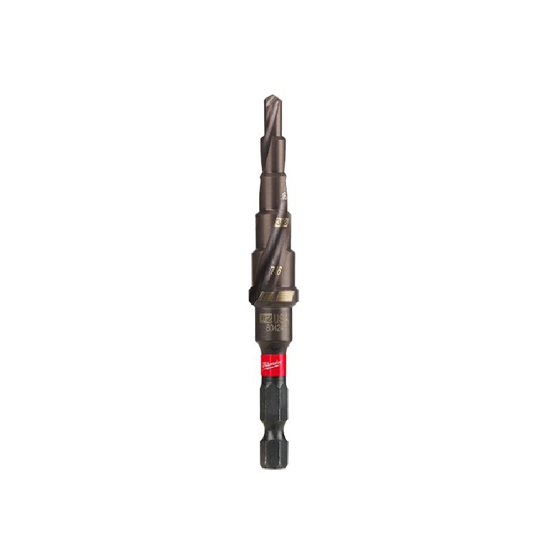 Milwaukee SHOCKWAVE Impact Duty 48-89-9242 Step Drill Bit, 3/16 to 1/2 in Dia, Spiral Flute, 2-Flute, Hex Shank