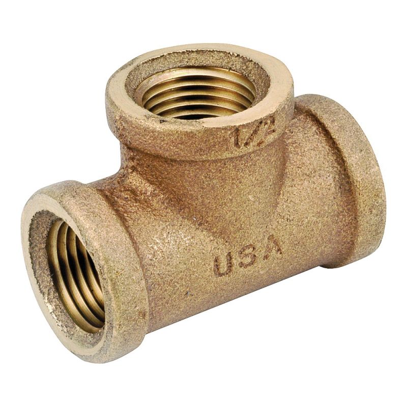 Anderson Metals 738101-08 Pipe Tee, 1/2 in, FIPT, Brass, 200 psi Pressure Red