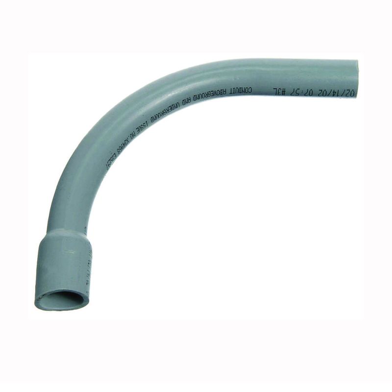 Carlon UA9DJB-UPC Elbow, 2 in Trade Size, 90 deg Angle, SCH 80 Schedule Rating, PVC, 24 in L Radius, Bell End, Gray Gray