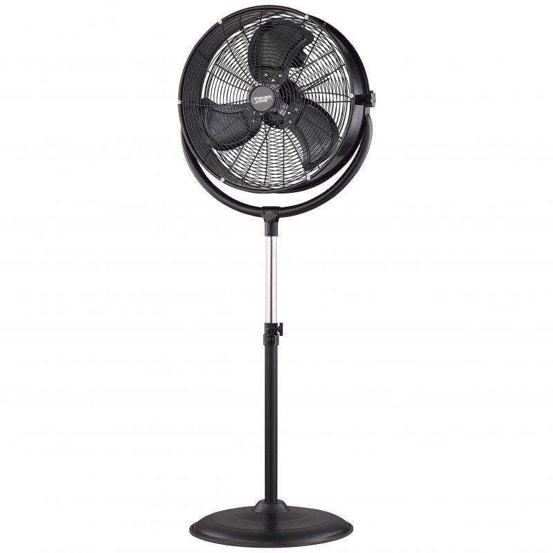 PowerZone FES50-T2 Pedestal Fan with Drum/Stand, 120 V, 1.25 A, 20 in Dia Blade, 3-Blade, Metal Blade, Black Black